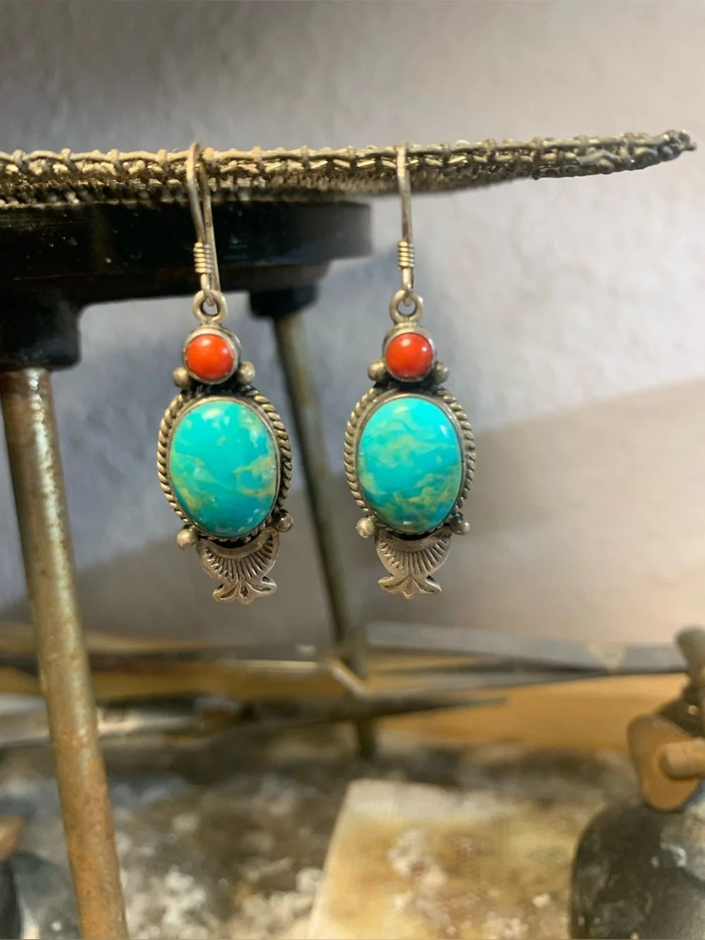 Turquoise and coral earrings